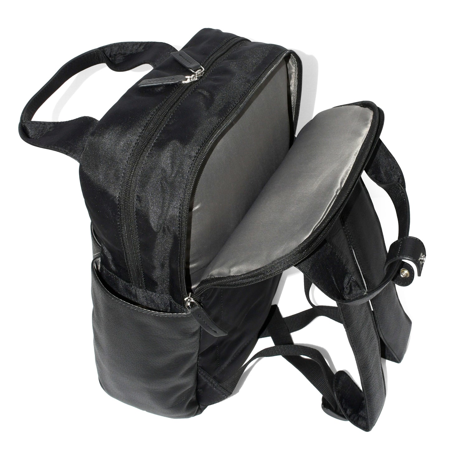 Leather Backpack with Double Handles and Multi Pockets