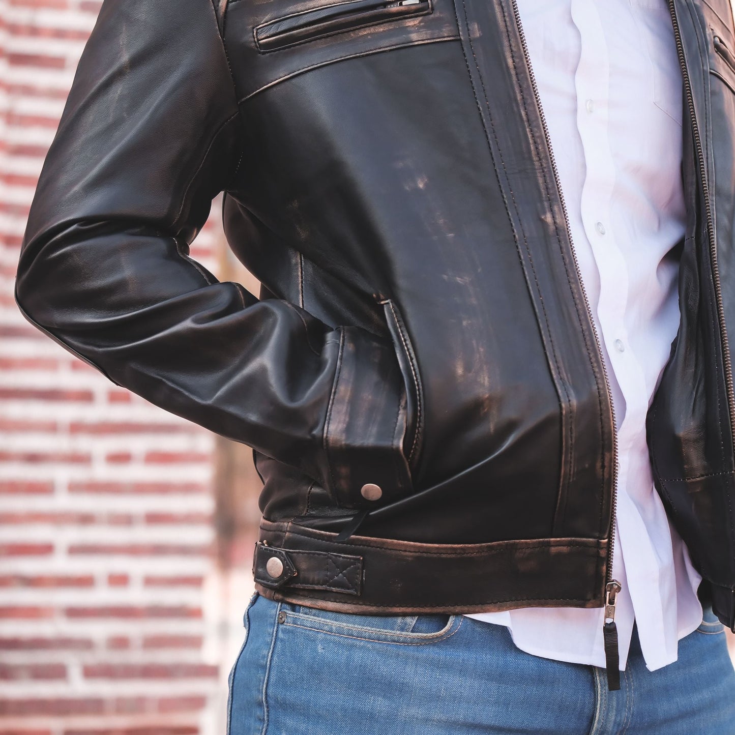 Jild Signature Diamond Vintage Black Lambskin Real Leather Jacket