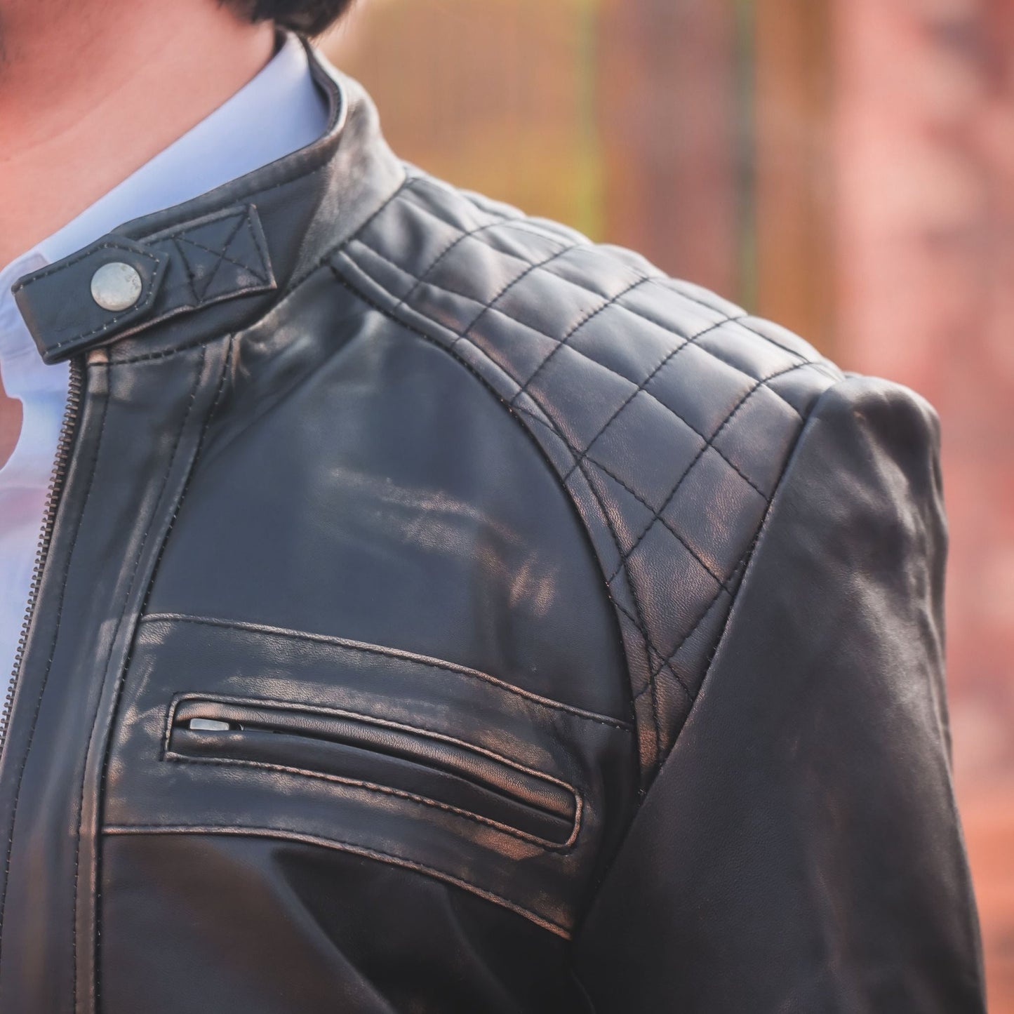 Jild Signature Diamond Vintage Black Lambskin Real Leather Jacket
