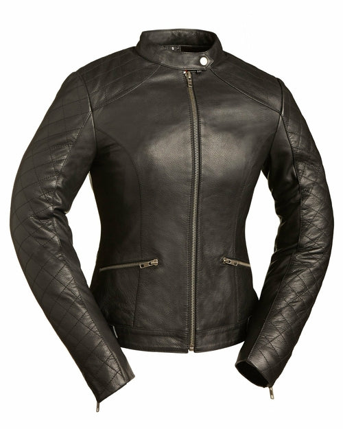 Black Diamonds Women's Cow Skin Leather Motorcycle Jacket