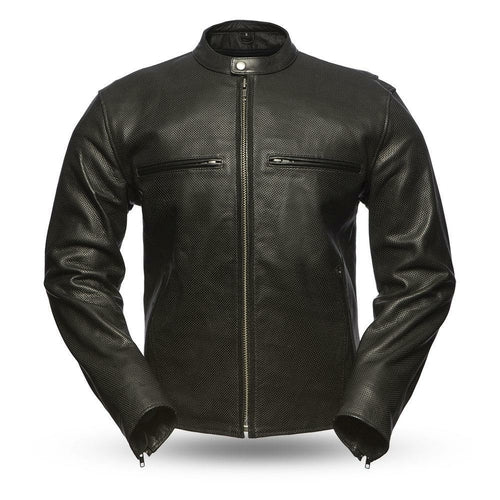 First MFG Co Turbine Perforated Real Cowhide Men's Leather Jacket (Spring Sale)