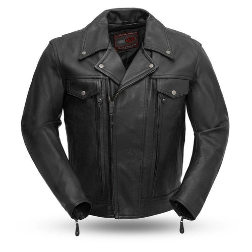 Mastermind Real Cowhide Mens Black Leather Motorcycle Jacket By First MFG Co.
