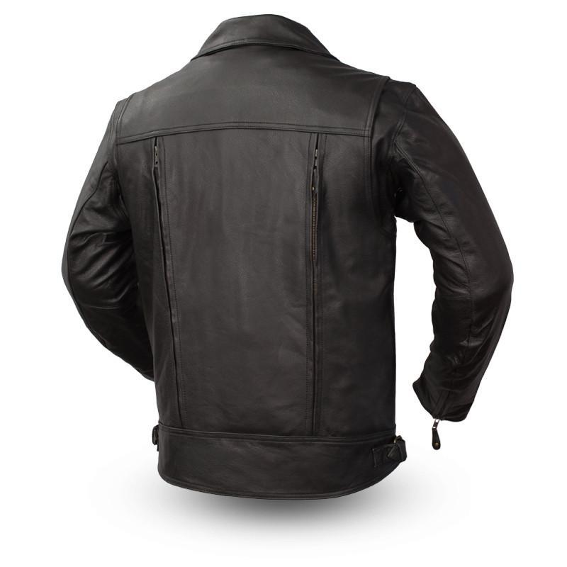 Mastermind Real Cowhide Mens Black Leather Motorcycle Jacket By First MFG Co.