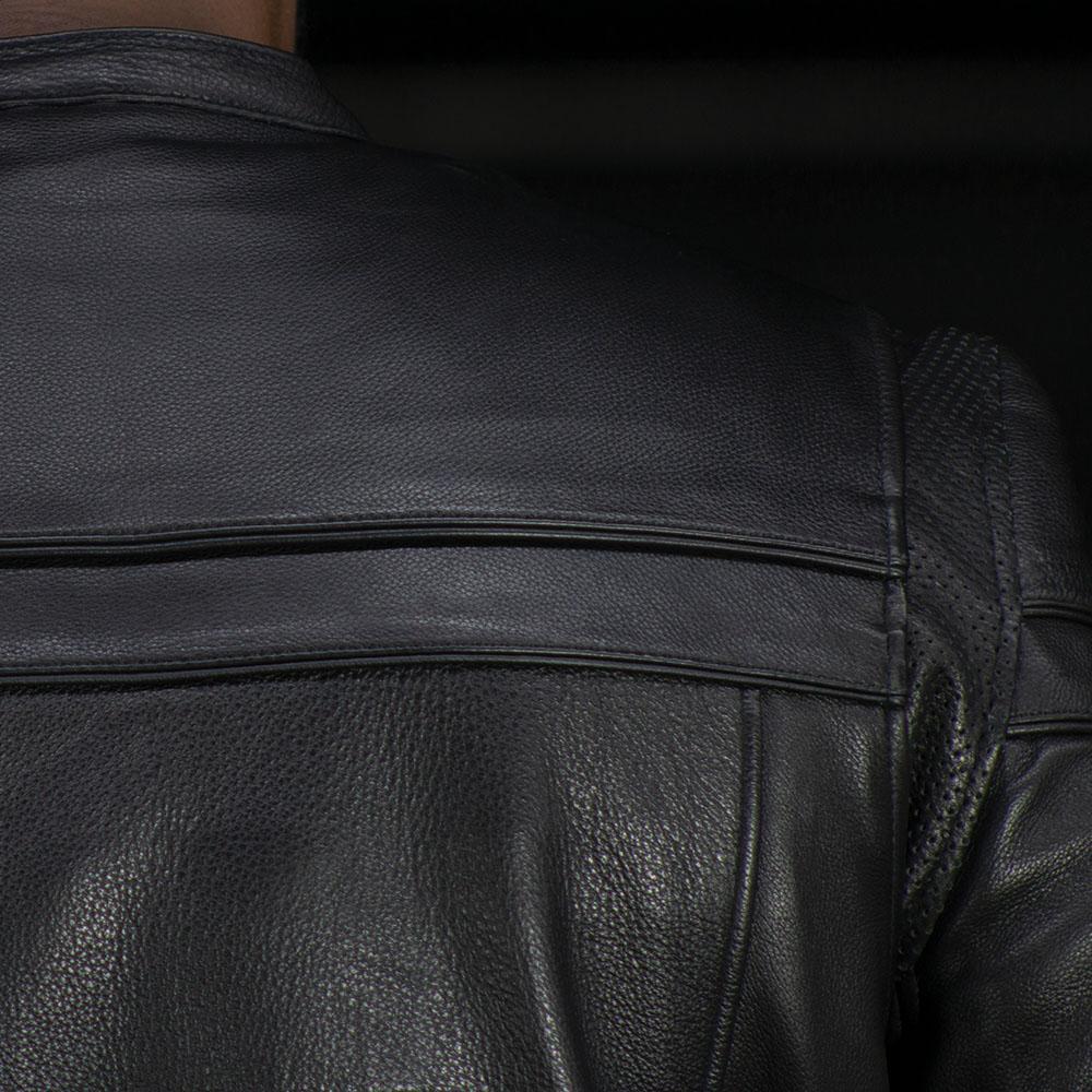 Maverick Mens Black Real Leather Motorcycle Jacket By First MFG Co.