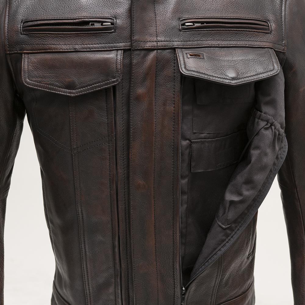 The Raider Mens Real Diamond Naked Cowhide Motorcycle Leather Jacket (Copper)