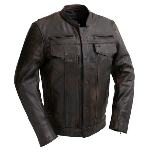 The Raider Mens Real Diamond Naked Cowhide Motorcycle Leather Jacket (Copper)