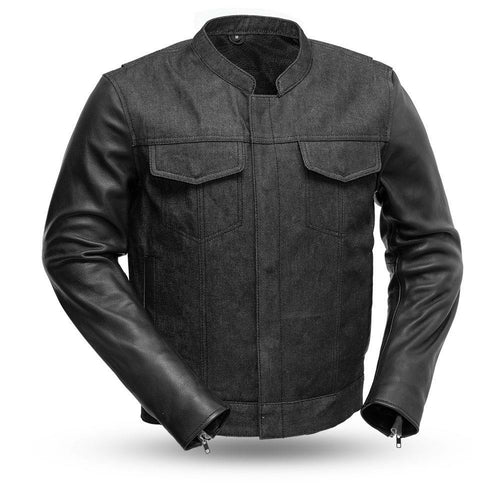 First MFG Co. Cutlass Denim / Leather Mens Motorcycle Leather Jacket
