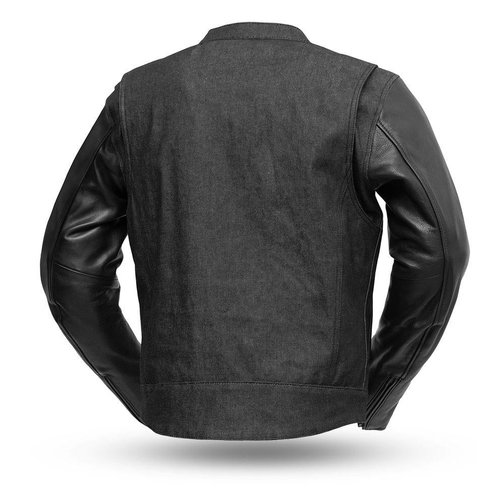 First MFG Co. Cutlass Denim / Leather Mens Motorcycle Leather Jacket