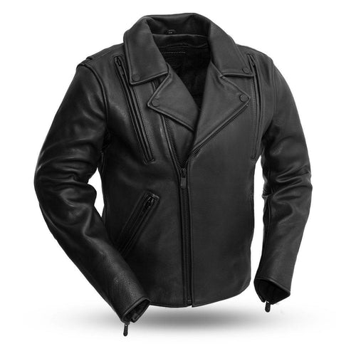 Night Rider Real Cowhide Black Mens Leather Motorcycle Jacket By First MFG Co.
