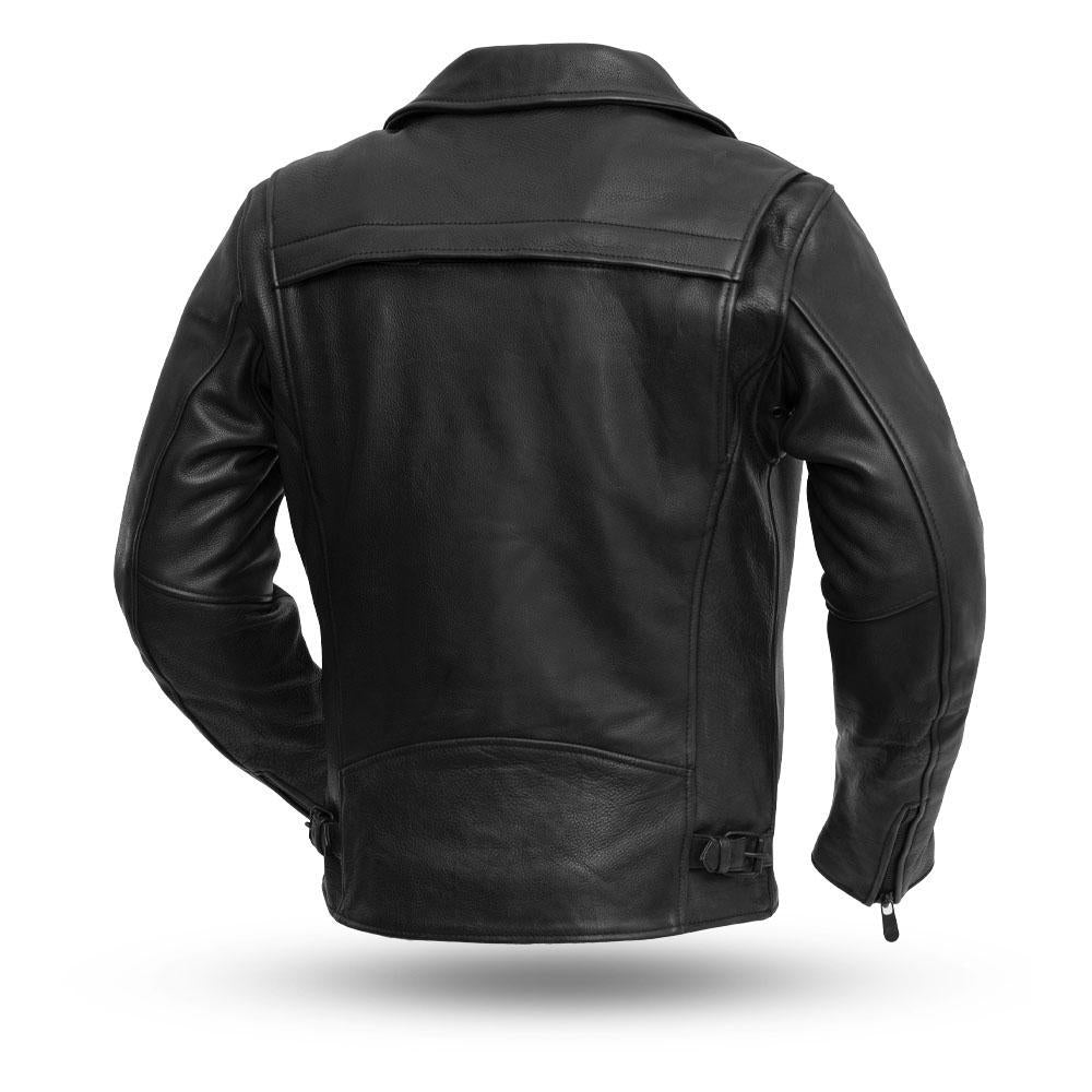 Night Rider Real Cowhide Black Mens Leather Motorcycle Jacket By First MFG Co.
