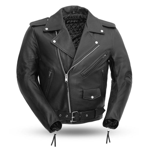 Superstar Mens Black Real Motorcycle Leather Jacket By First MFG Co.