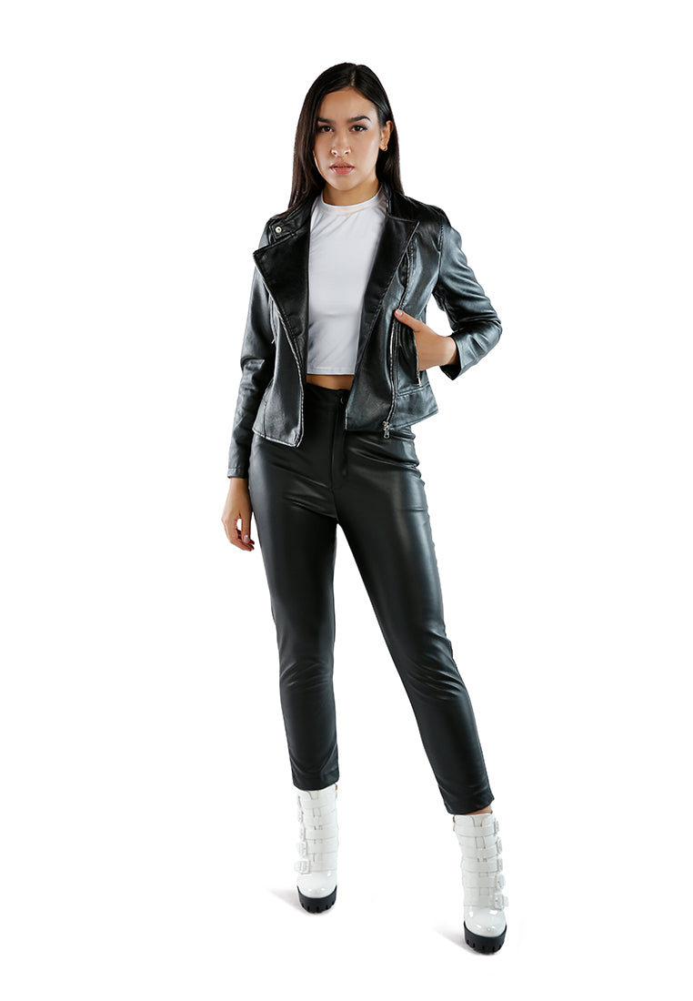 Womens Mauve Faux Leather Biker Jacket