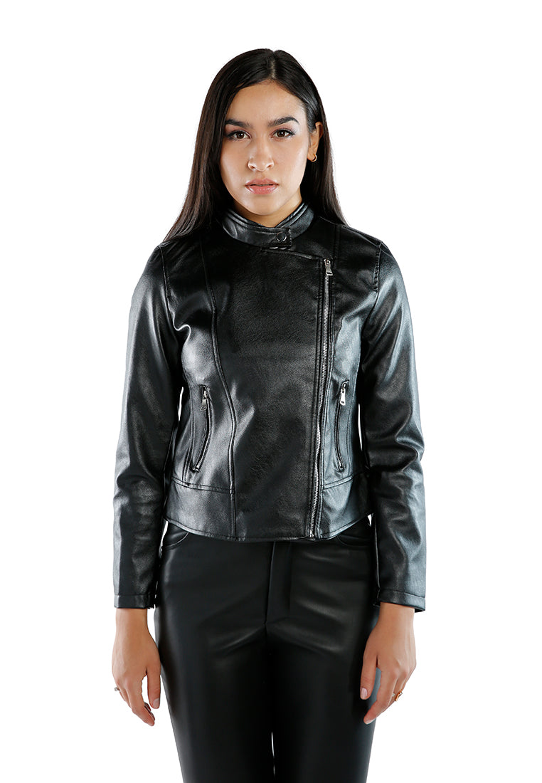 Womens Mauve Faux Leather Biker Jacket