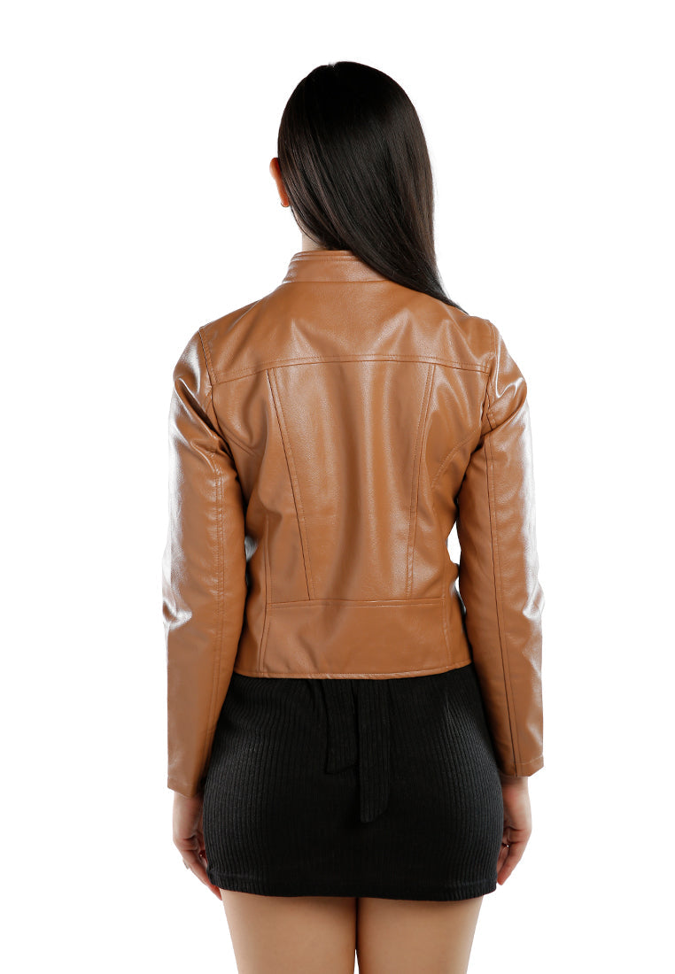 Womens Mauve Faux Leather Biker Jacket