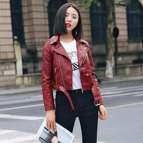 HANGON Ftlzz Pu Fashion Bright Womens Real Leather Jacket