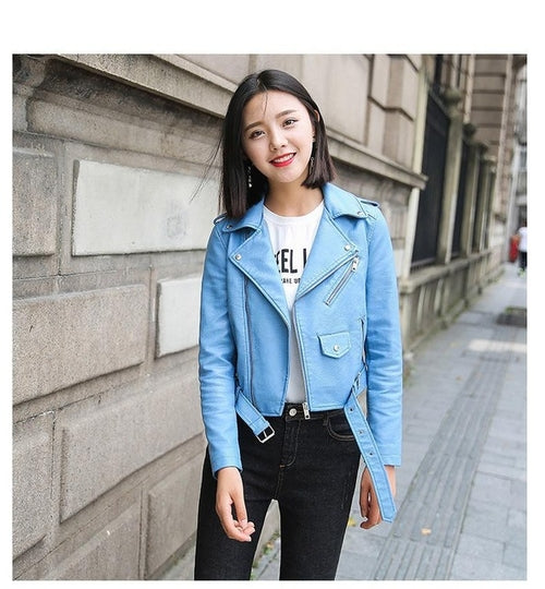 HANGON Ftlzz Pu Fashion Bright Womens Real Leather Jacket