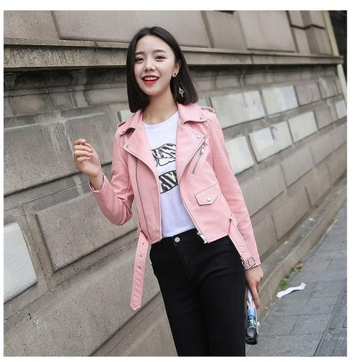 HANGON Ftlzz Pu Fashion Bright Womens Real Leather Jacket