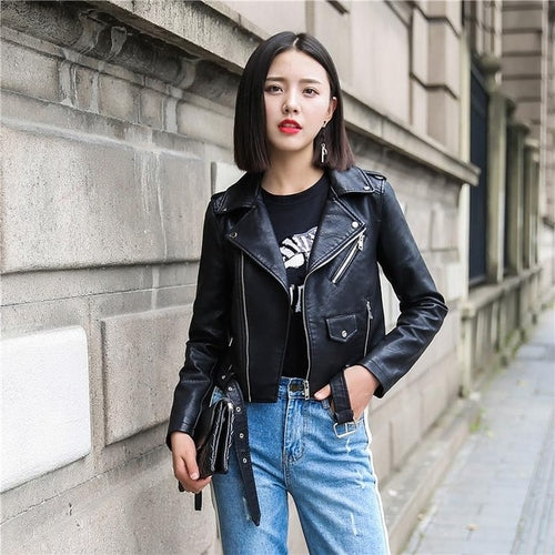 HANGON Ftlzz Pu Fashion Bright Womens Real Leather Jacket
