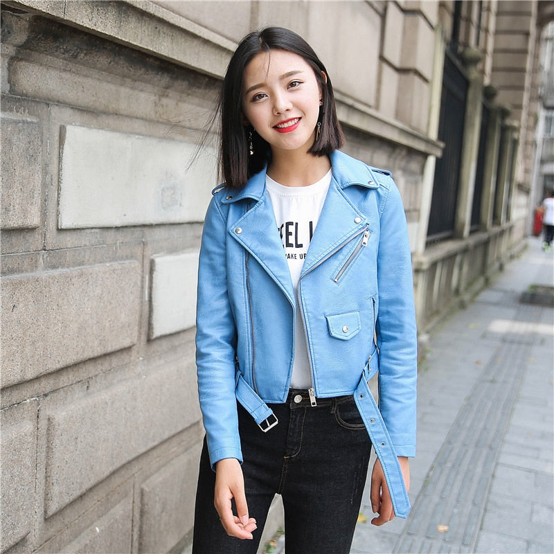 HANGON Ftlzz Pu Fashion Bright Womens Real Leather Jacket