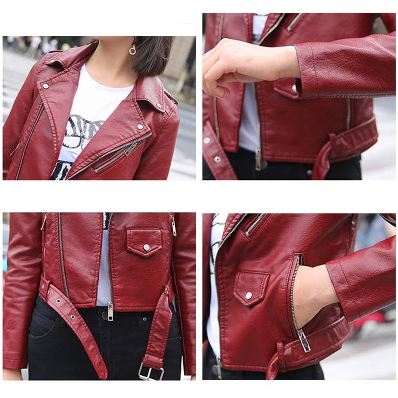 HANGON Ftlzz Pu Fashion Bright Womens Real Leather Jacket