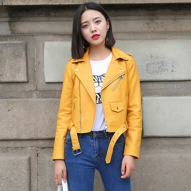 HANGON Ftlzz Pu Fashion Bright Womens Real Leather Jacket