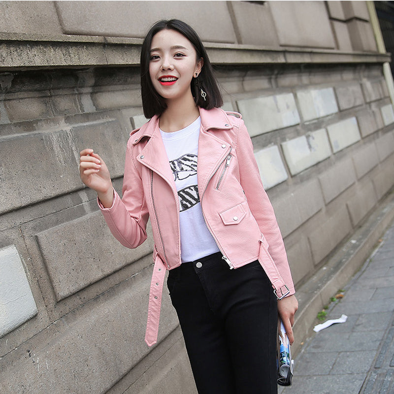 HANGON Ftlzz Pu Fashion Bright Womens Real Leather Jacket
