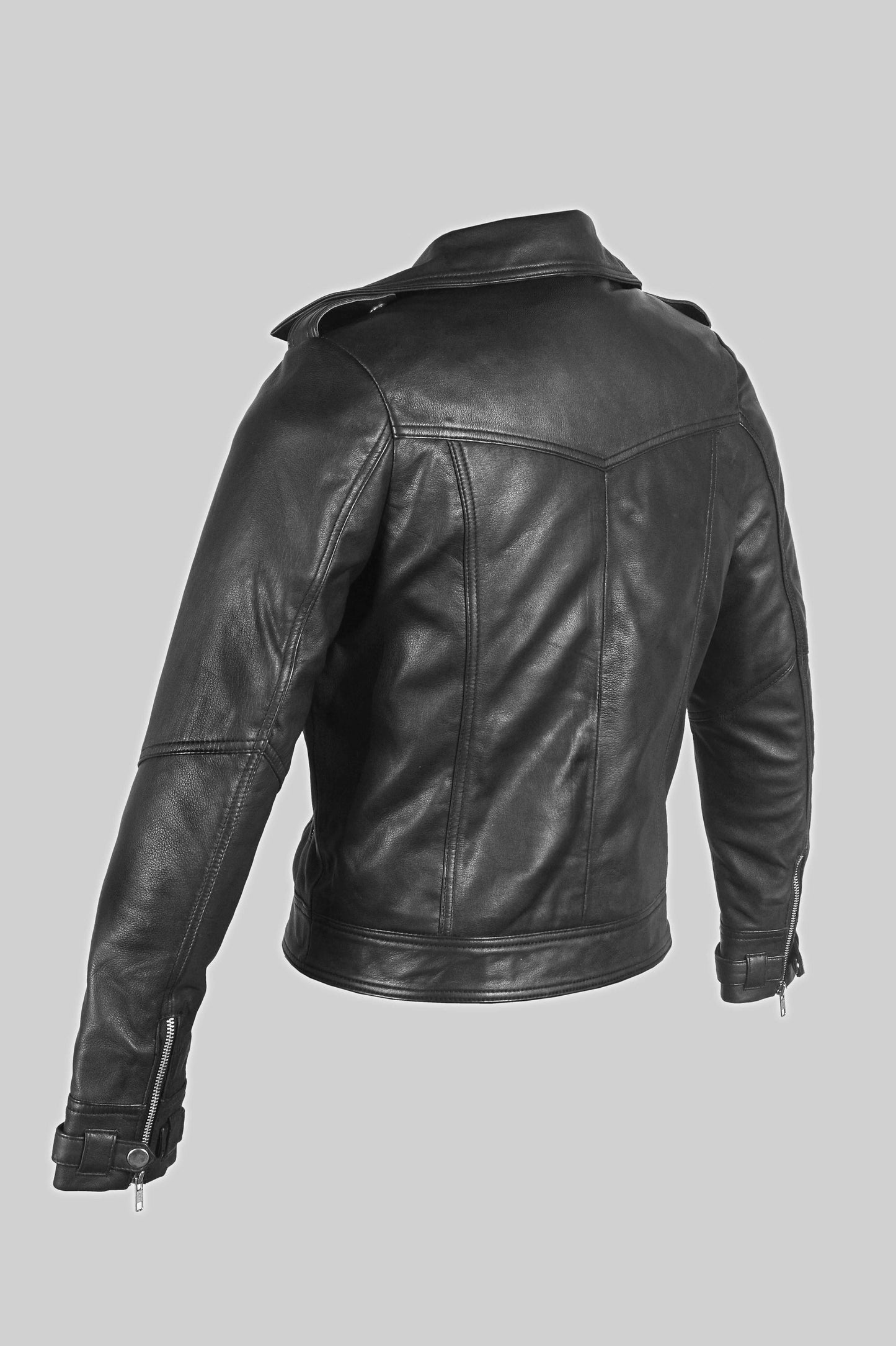 Black Real Lambskin Leather Biker Jacket For Women