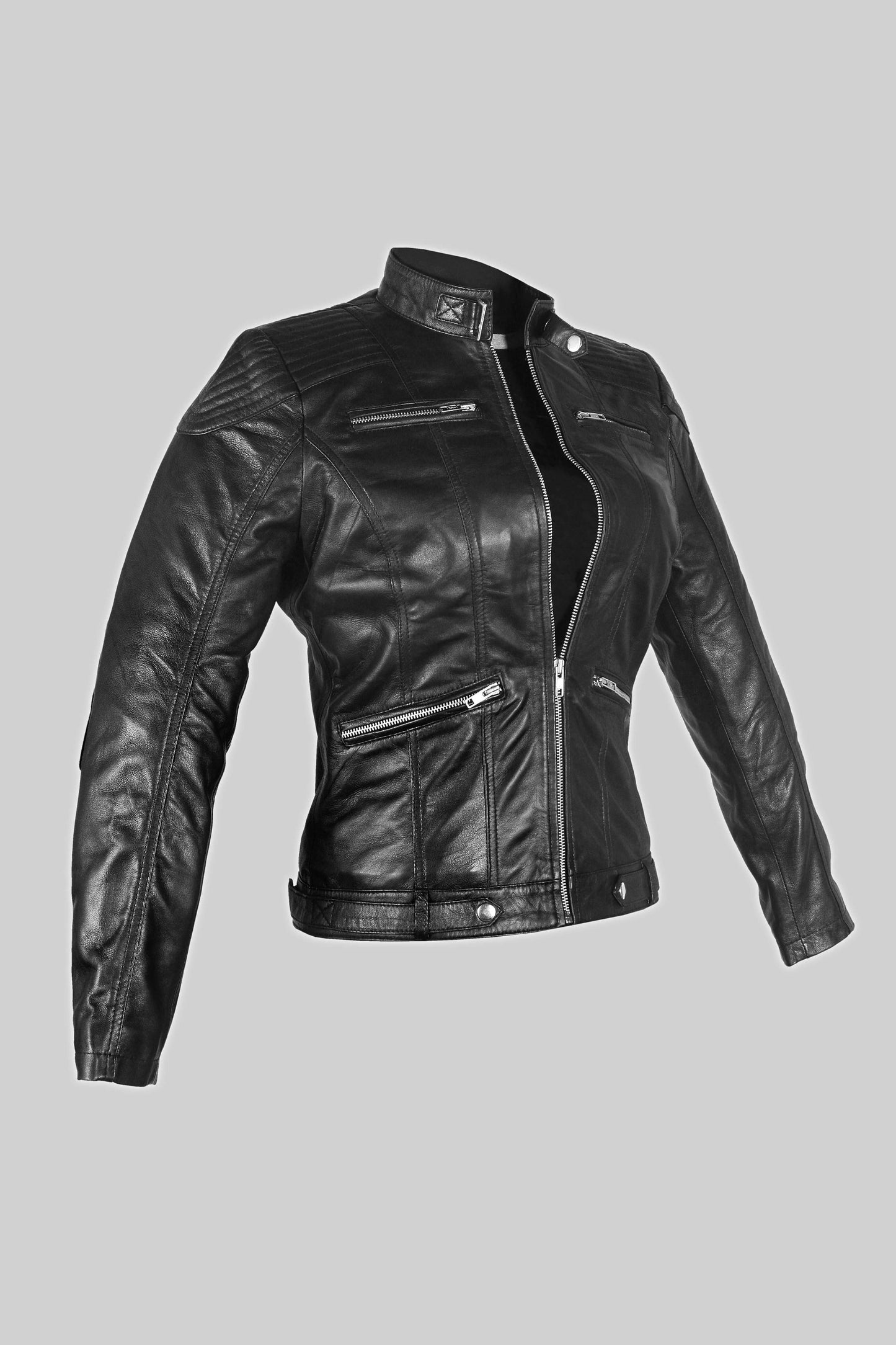 Classic Black Real Lambskin Leather Biker Jacket