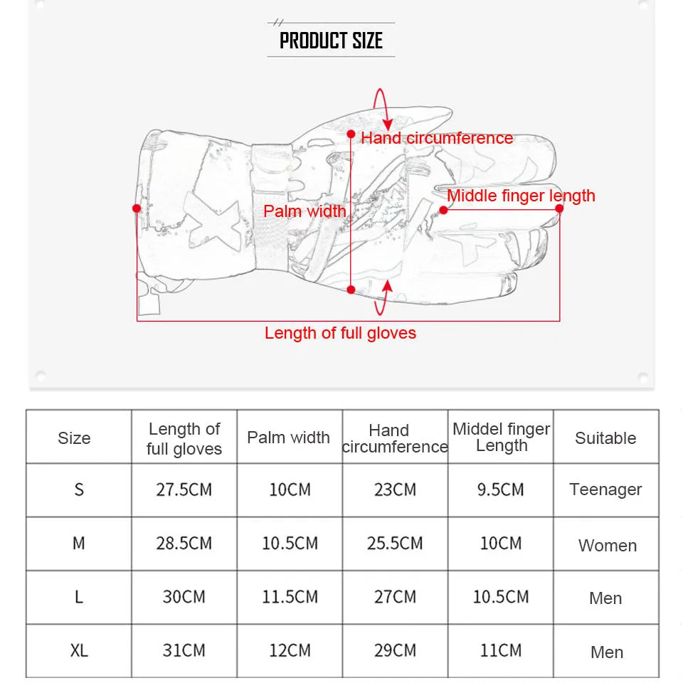 Winter Snowboard Ski Gloves PU Leather Non-slip Touch Screen