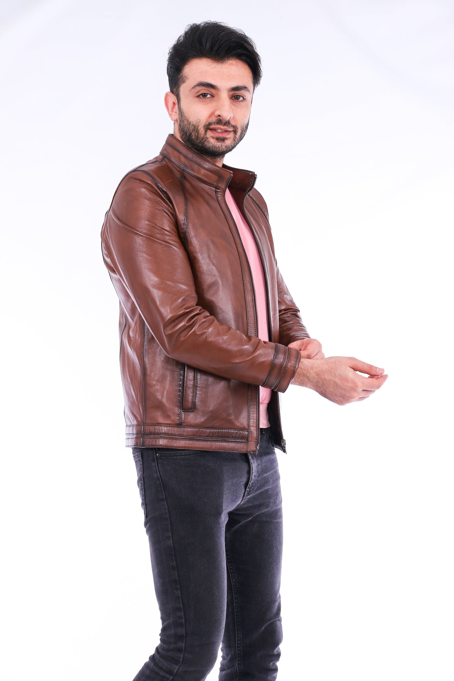 Dolcedo Brown Genuine Sheepskin Leather Motorcycle Jacket