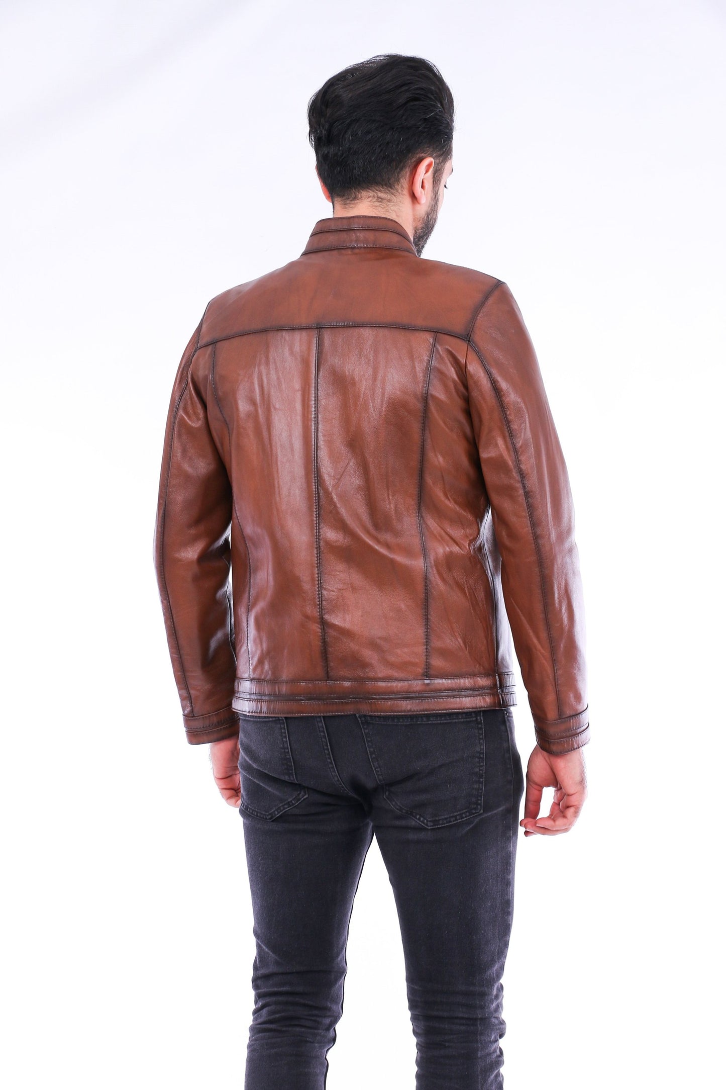 Dolcedo Brown Genuine Sheepskin Leather Motorcycle Jacket