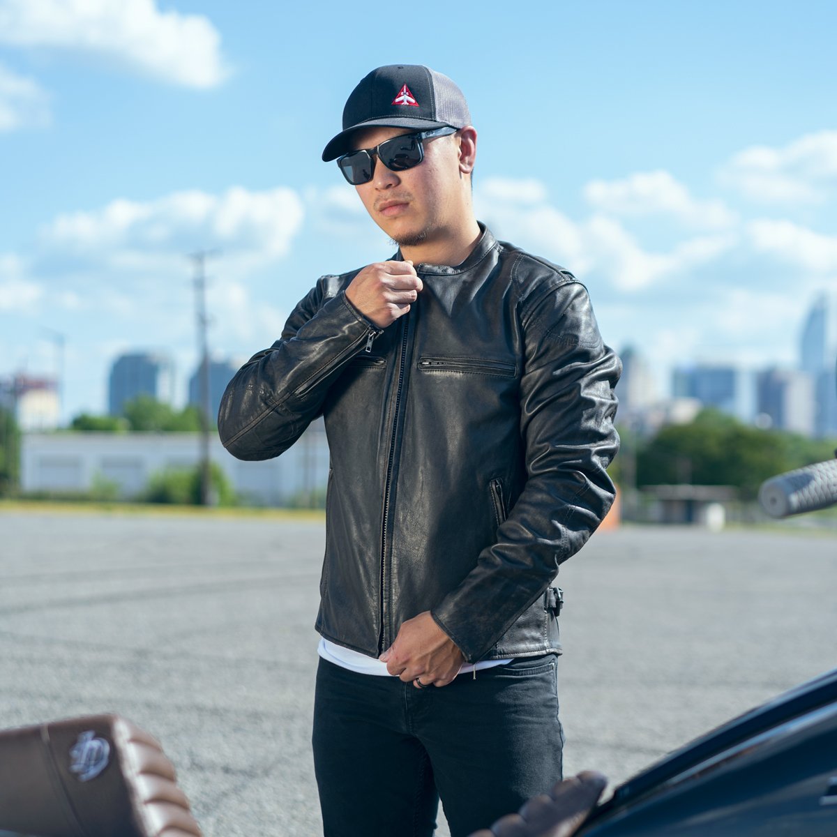 Indy Mens Black Real Cowhide Leather Motorcycle Jacket By First MFG Co