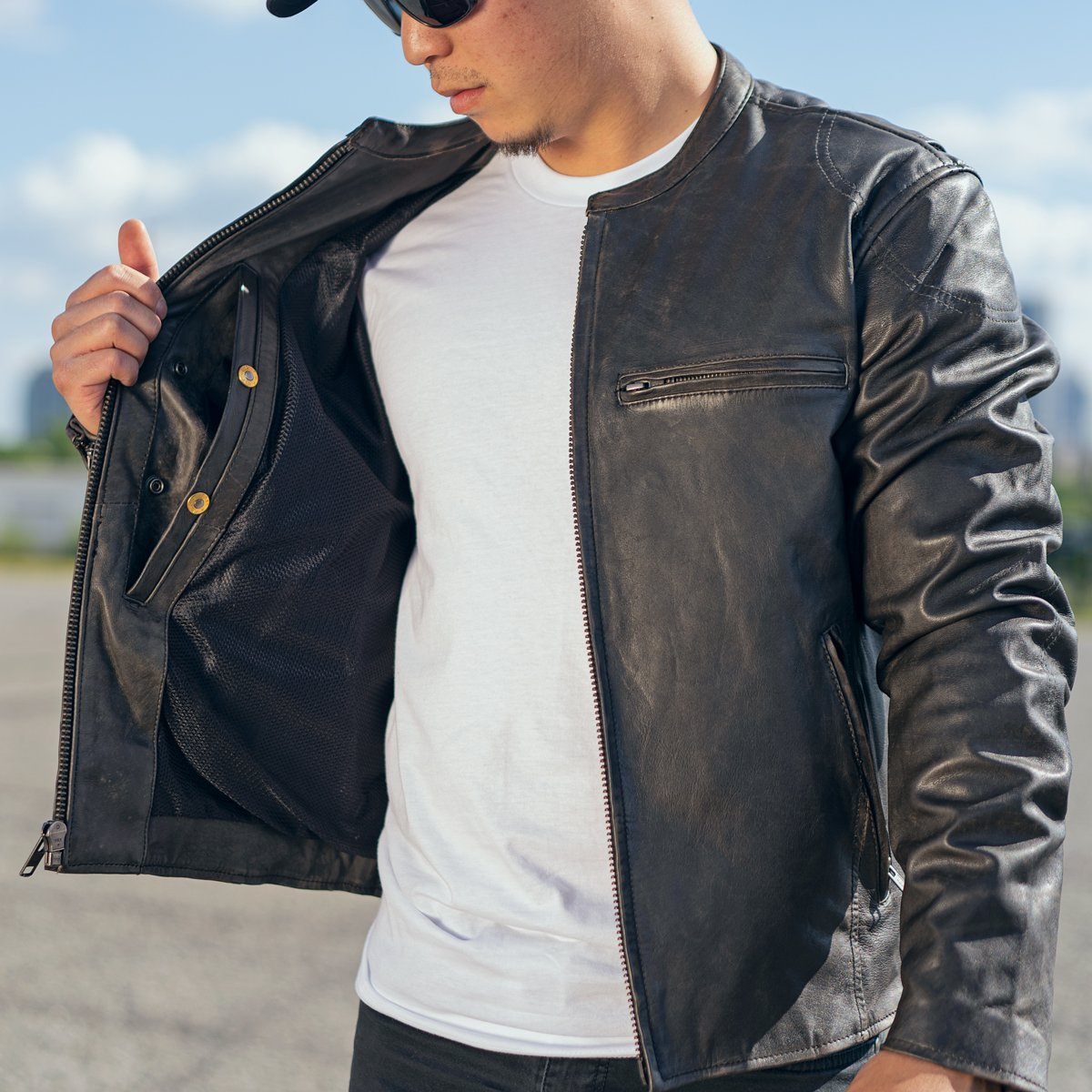 Indy Mens Black Real Cowhide Leather Motorcycle Jacket By First MFG Co