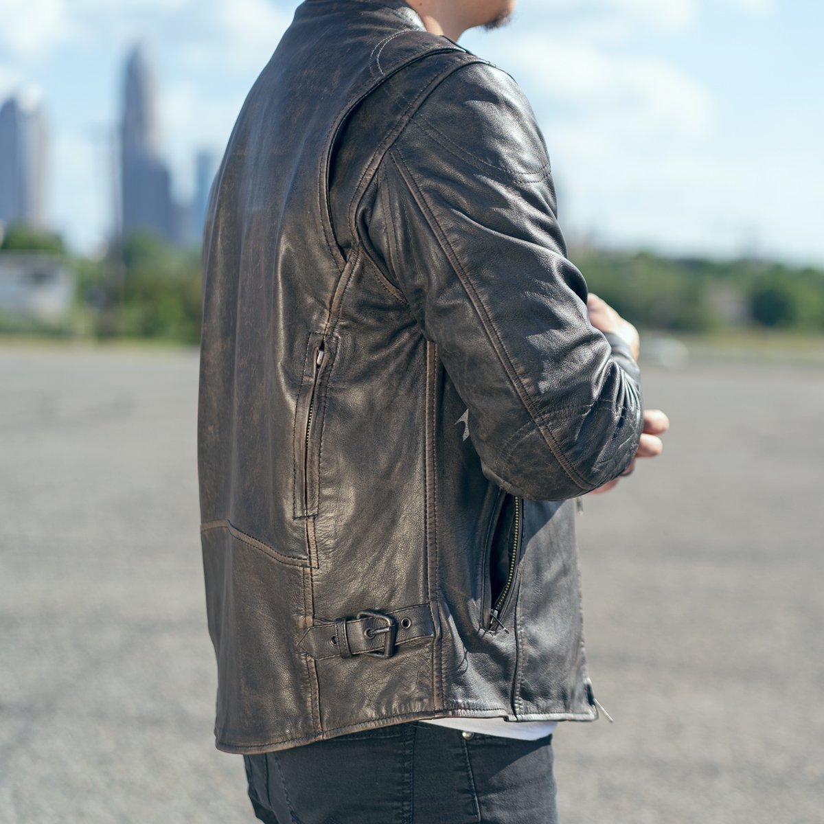 Indy Mens Black Real Cowhide Leather Motorcycle Jacket By First MFG Co