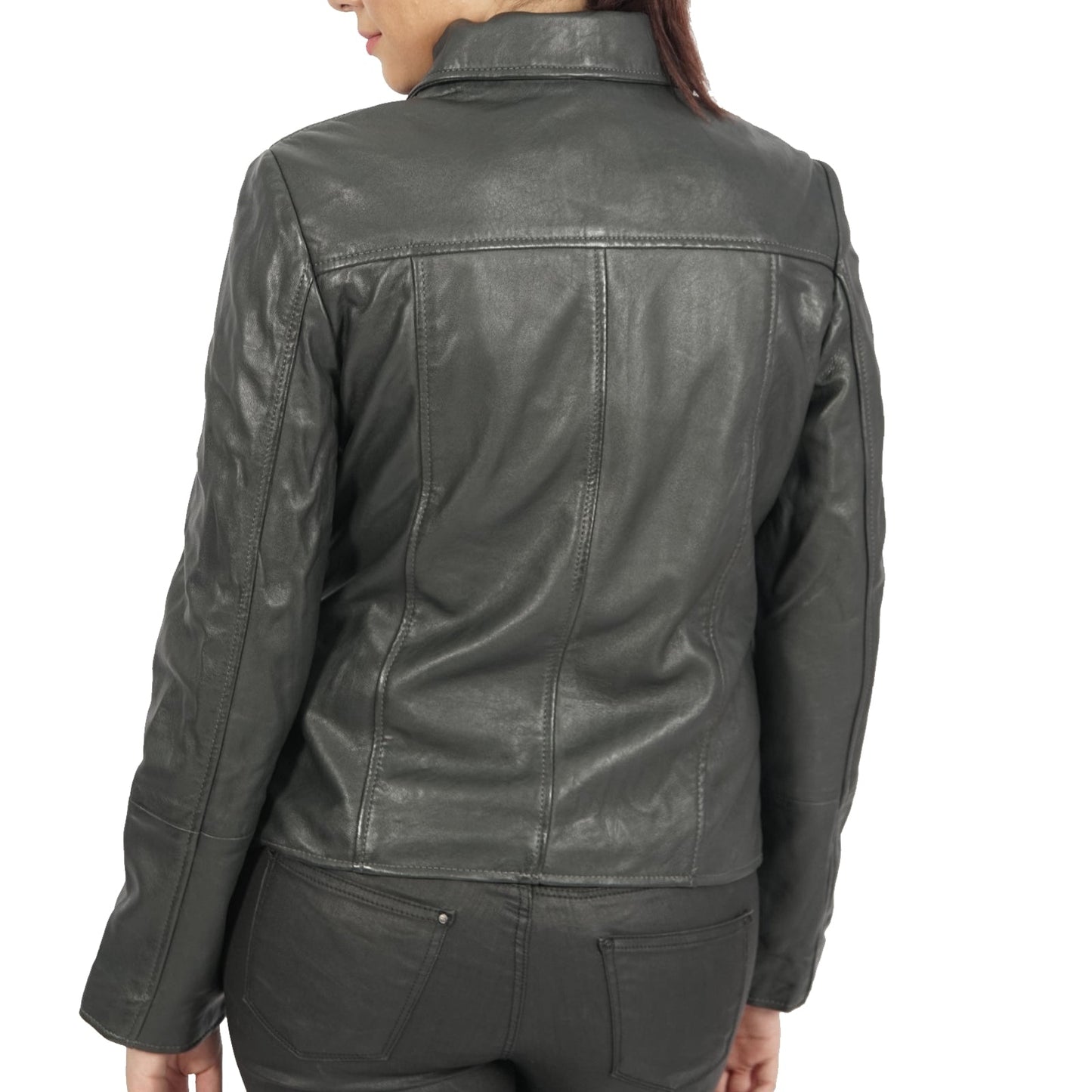 Janet Ladies Asymmetrical Classic Real Leather Bike Jackets
