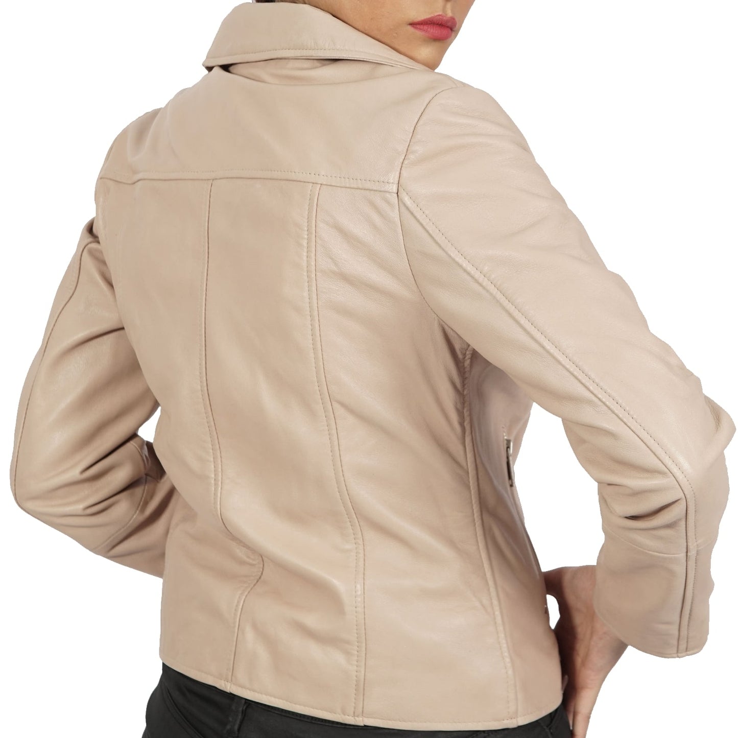 Janet Ladies Asymmetrical Classic Real Leather Bike Jackets
