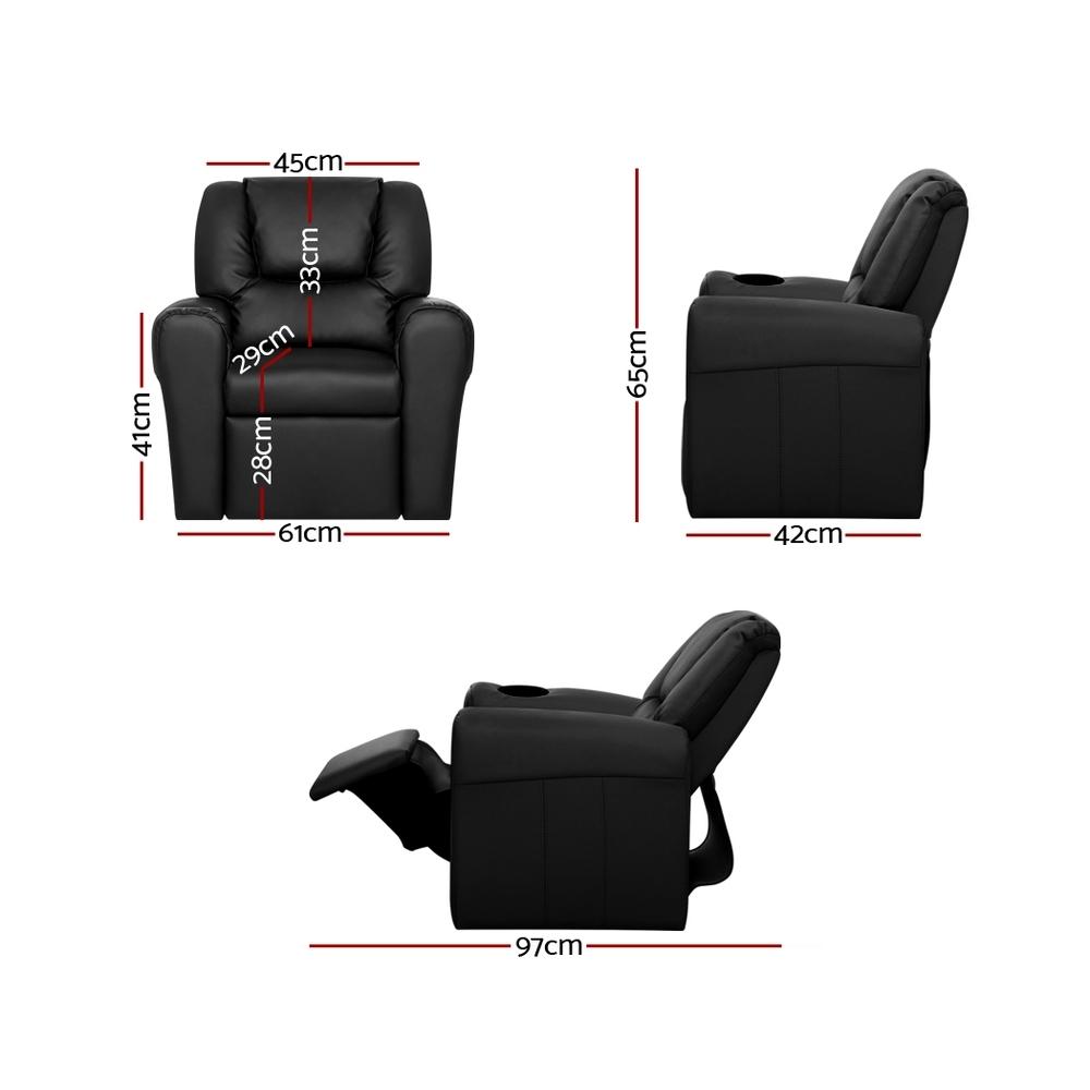Keezi Kids Recliner Chair Black PU Leather Sofa Lounge Couch Children