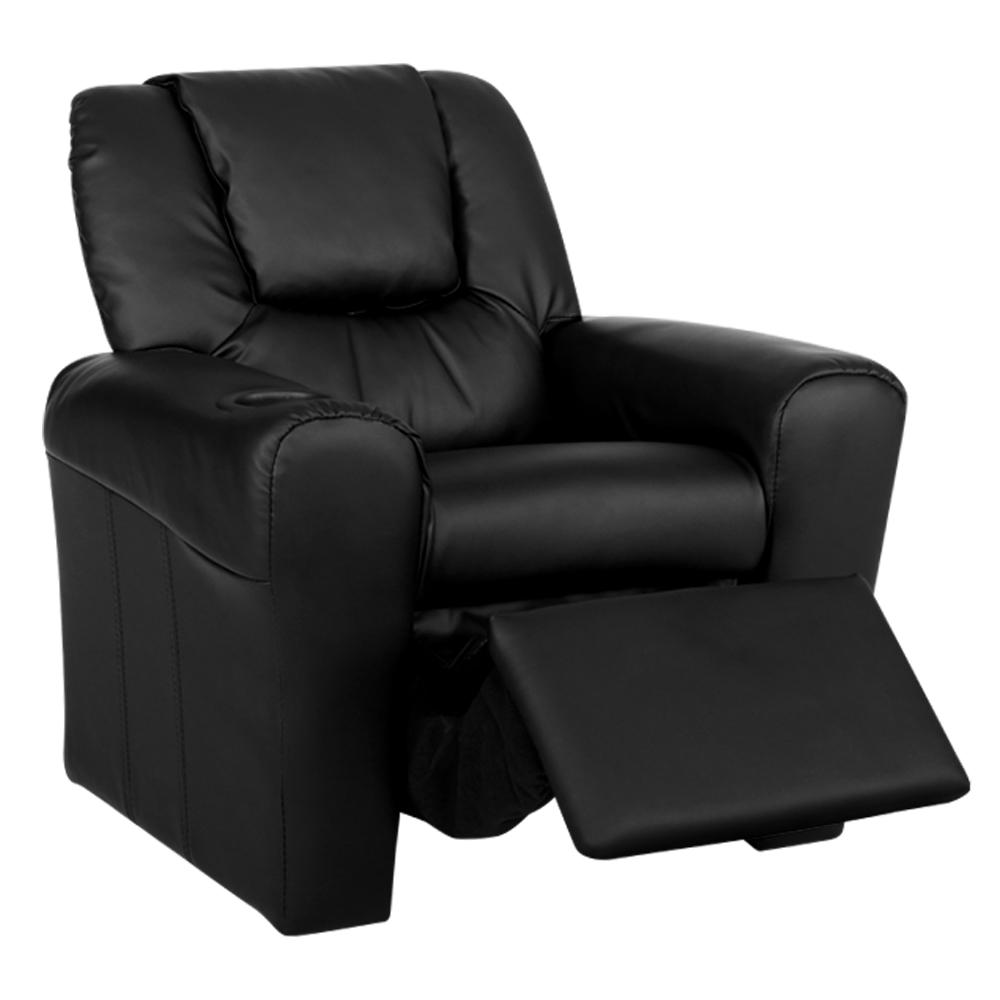 Keezi Kids Recliner Chair Black PU Leather Sofa Lounge Couch Children