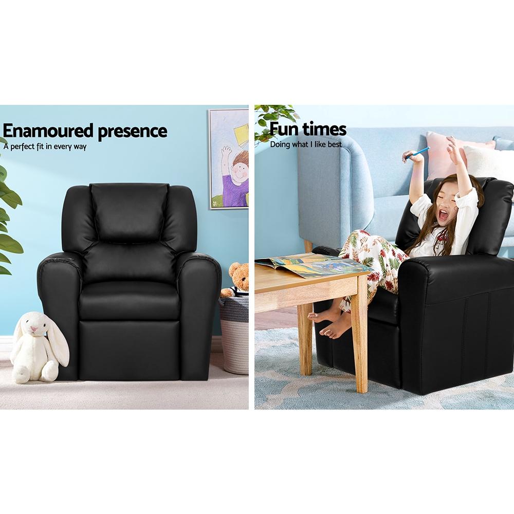 Keezi Kids Recliner Chair Black PU Leather Sofa Lounge Couch Children