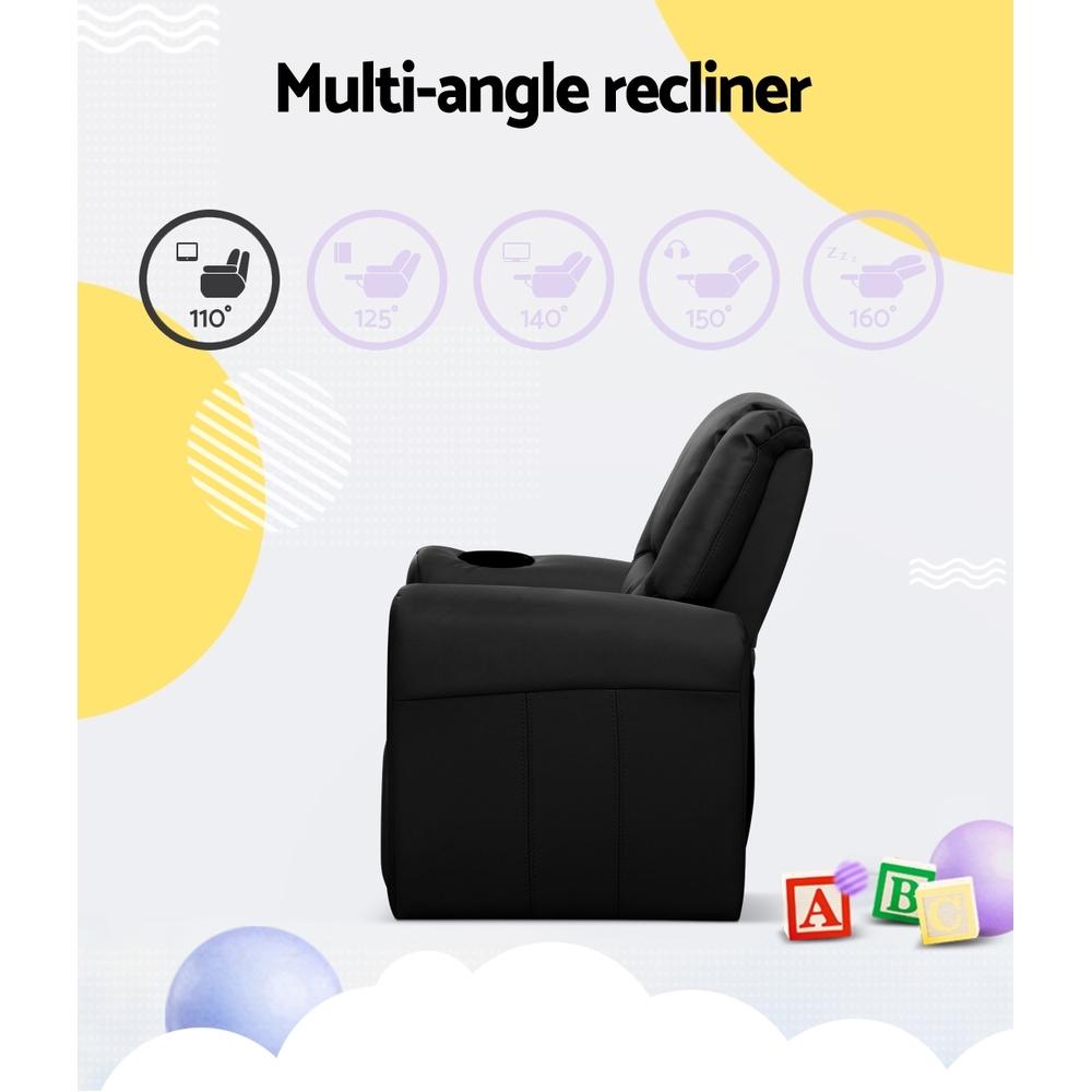 Keezi Kids Recliner Chair Black PU Leather Sofa Lounge Couch Children