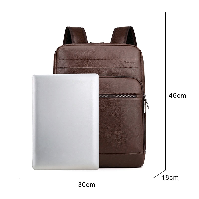 Multifunctional Men's High-quality PU Leather Laptop Backpack