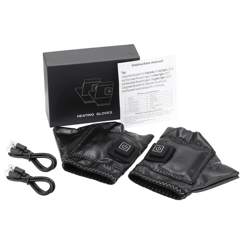 Smart Wireless Heating Leather Gloves Winter Thermal Fingerless Glove
