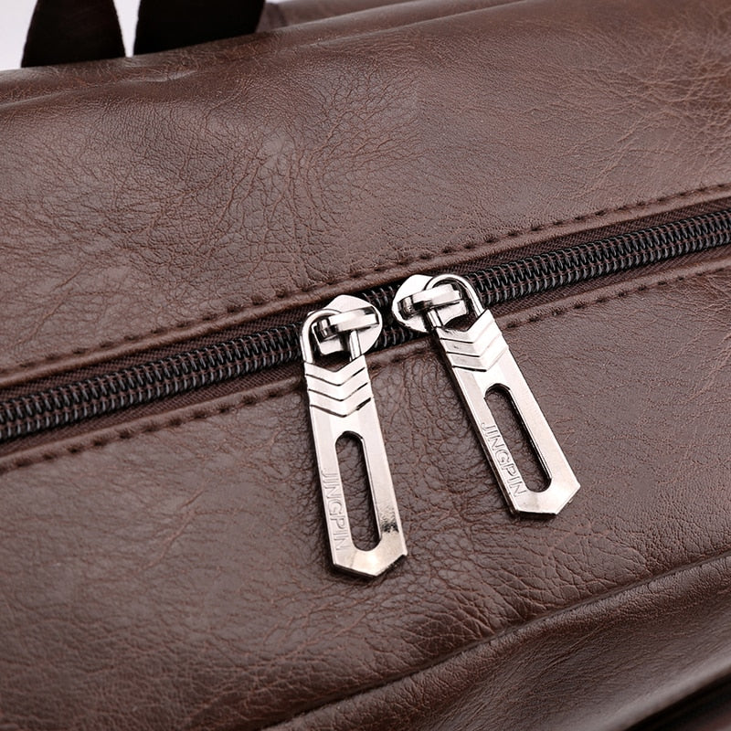 Multifunctional Men's High-quality PU Leather Laptop Backpack