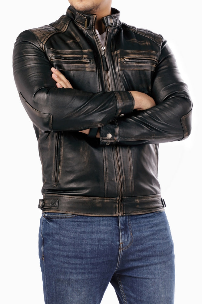 Jild Signature Diamond Vintage Black Lambskin Real Leather Jacket