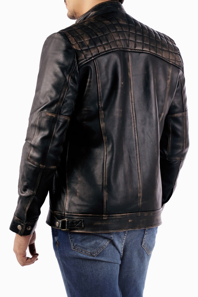Jild Signature Diamond Vintage Black Lambskin Real Leather Jacket