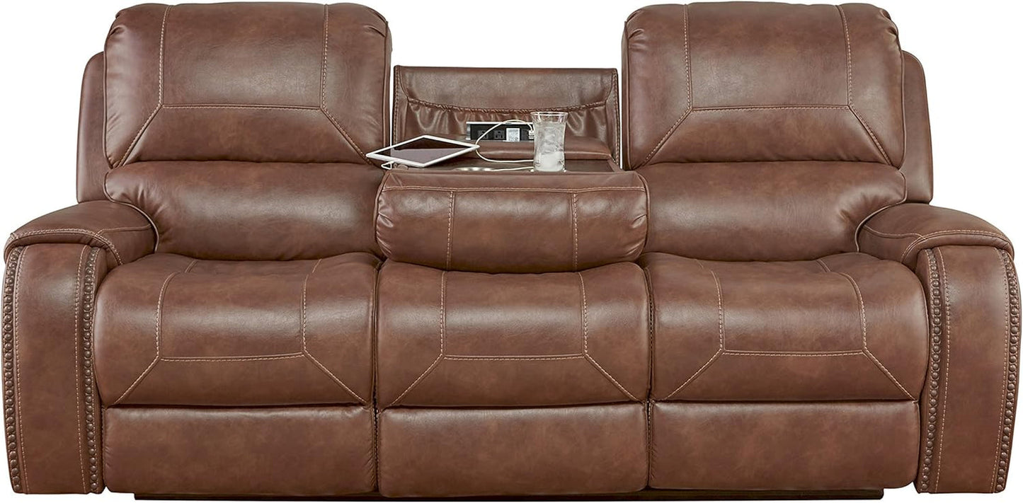 Achern Leather Air Nail Head Manual Reclining Sofa with Storage