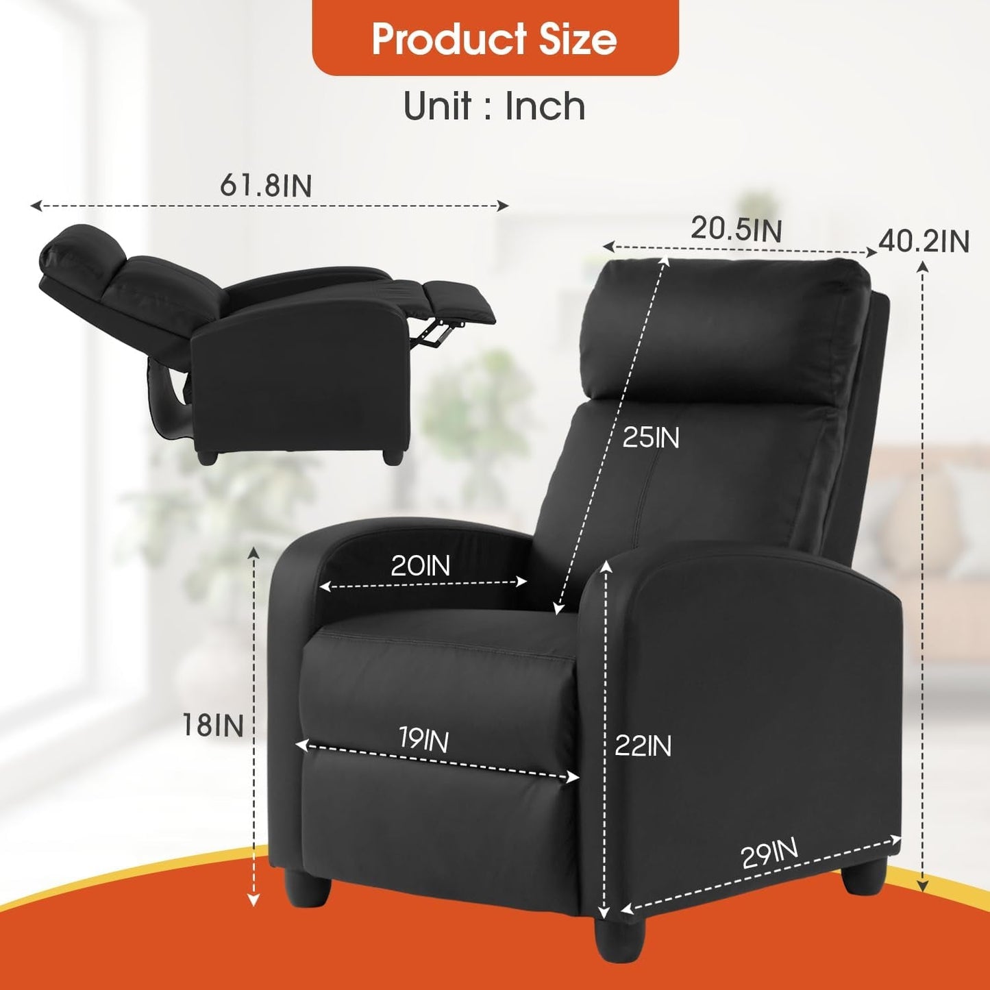 Recliner Chair PU Leather Recliner Sofa Home Theater Seating with