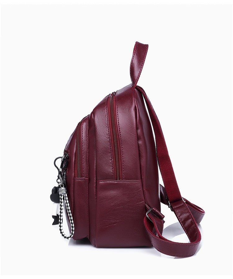 Fashion All-match Solid Color Lady's Leather Backpack