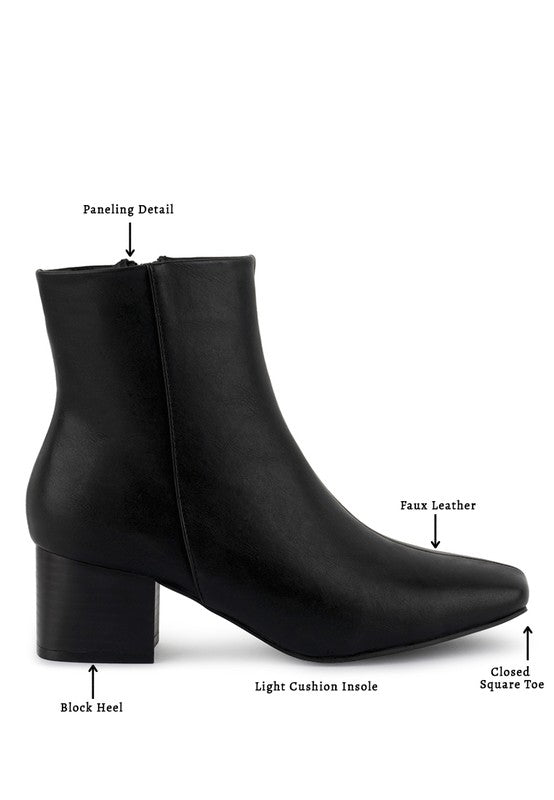 Davia Leather Square Toe Ankle Boots