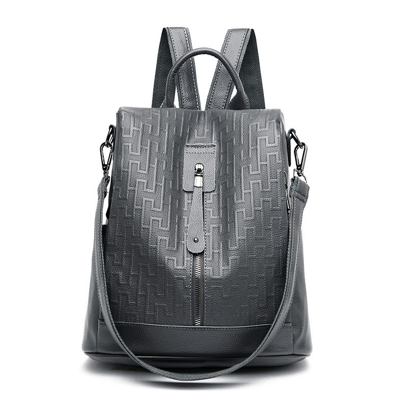 Geometric Pattern Soft Leather Outdoor Anti Theft Backpack
